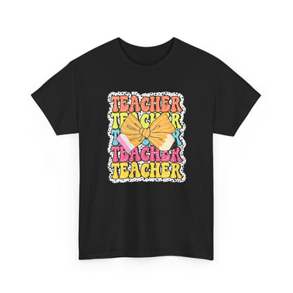 Teacher Sticker Graphic T-Shirt - Colorful Retro 'Teacher' Design