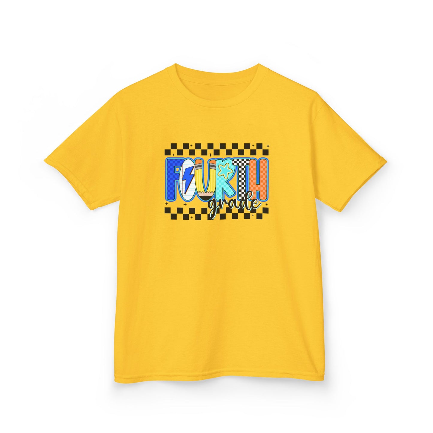 Youth Tee - "Forth Grade" Colorful Checkerboard Back-to-School Shirt