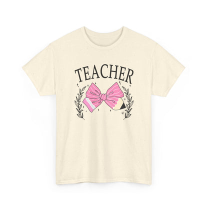 Teacher Pink Bow T-Shirt - Cute Floral School Gift for Educators