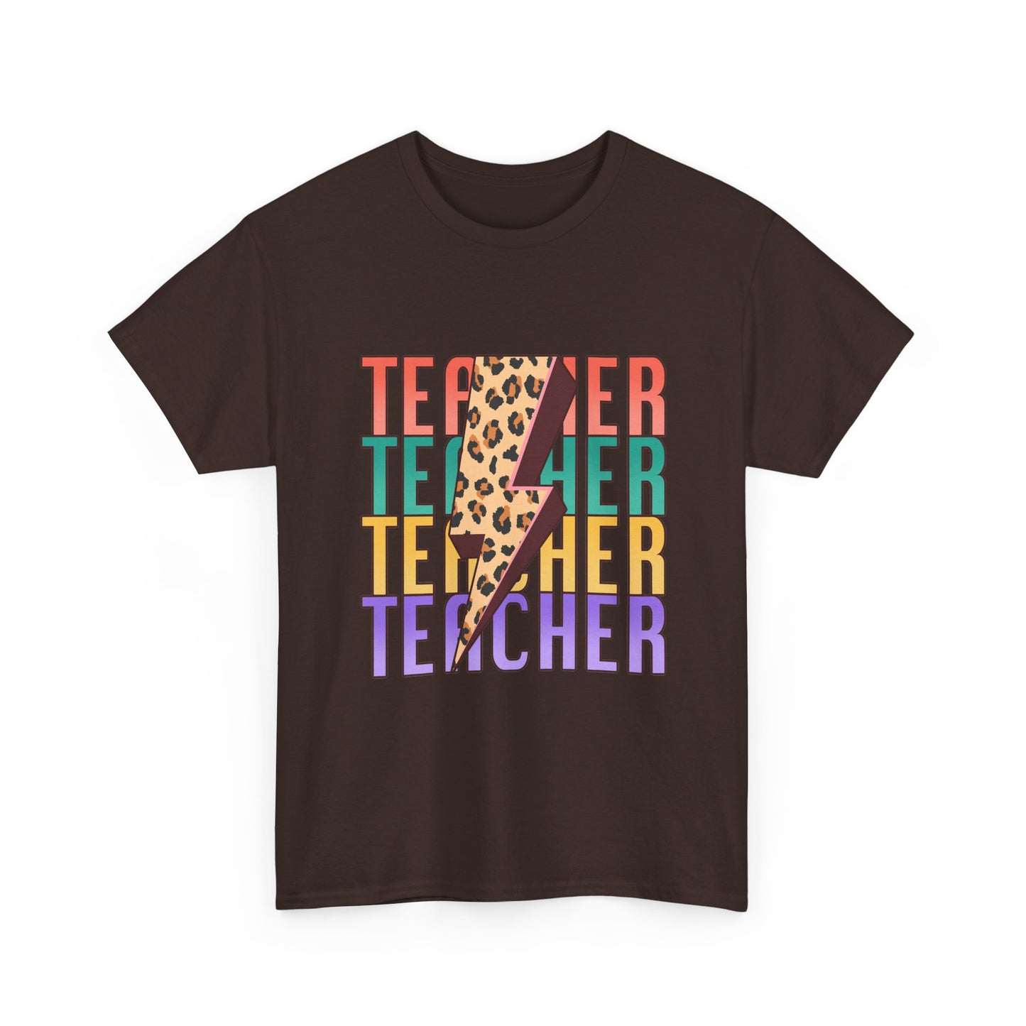 Teacher Lightning Bolt Graphic Tee -  Colorful Leopard Print Teacher Shirt