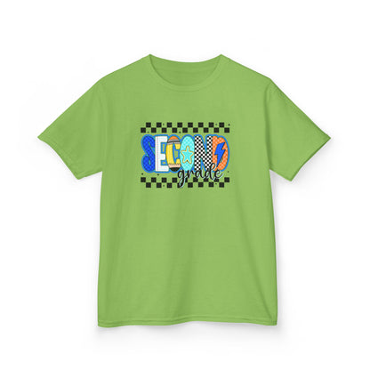 Youth Tee - "Second Grade" Colorful Checkerboard Back-to-School Shirt
