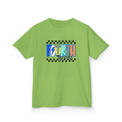 Youth Tee - "Forth Grade" Colorful Checkerboard Back-to-School Shirt