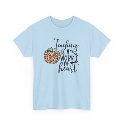 Teacher Tee  - "Teaching Is a Work of Heart" Leopard Apple Graphic