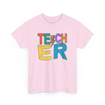 Teacher Colorblock Graphic Tee - Retro Bold "TEACHER" Design