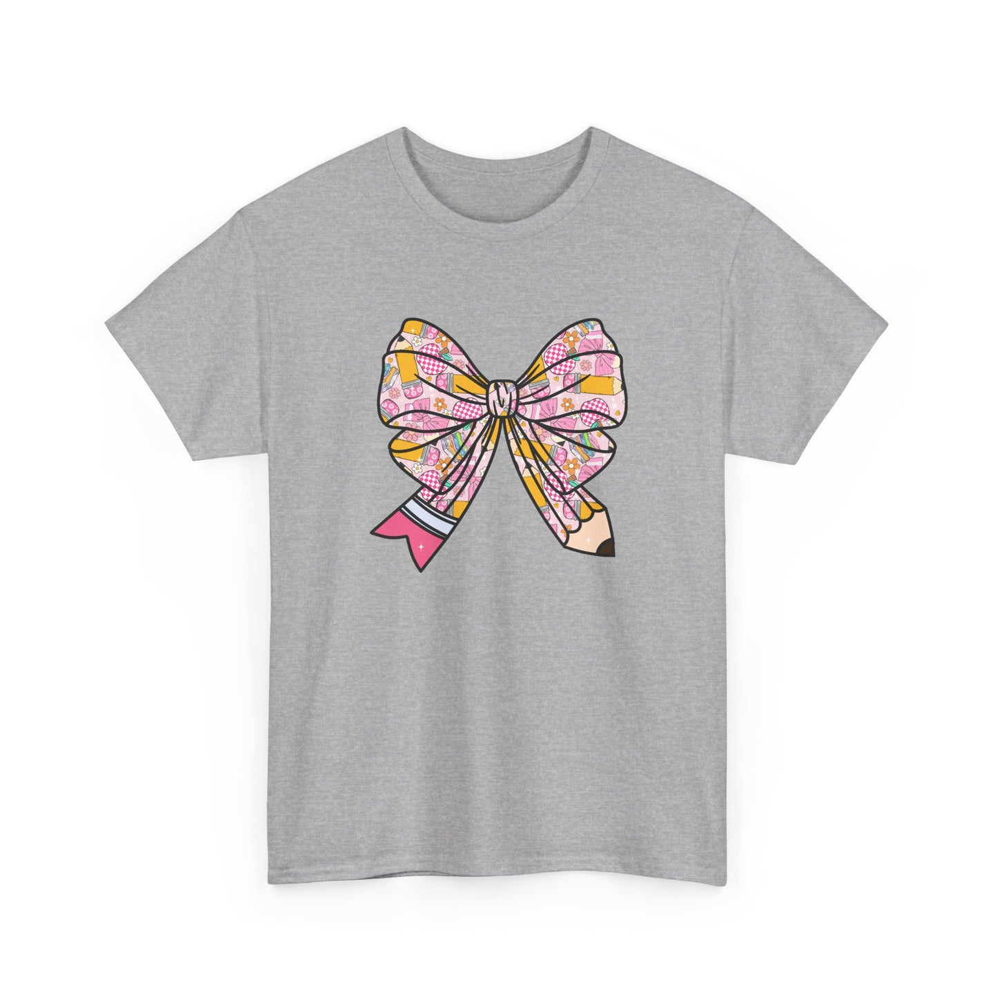 Pencil Bow T-Shirt - Cute Pink Ribbon Graphic Tee