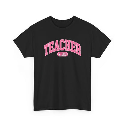 Teacher Vibes T-Shirt -  Pink Retro School Staff Tee