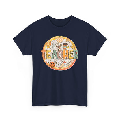 Teacher Circle Icons Shirt | Gildan Teacher T-Shirt with Pencil Apple Globe | Cute Classroom Graphic Tee | Teacher Gift Top