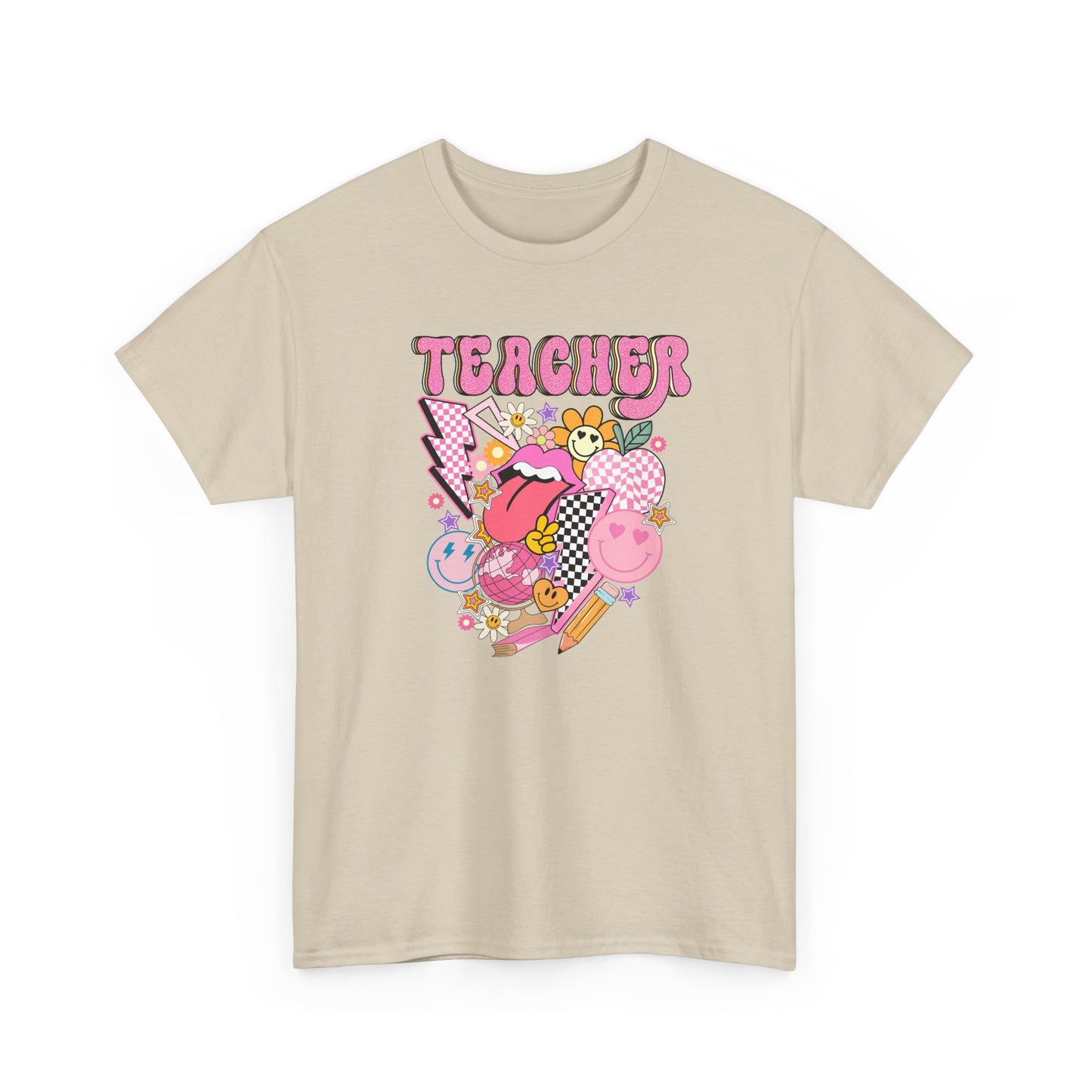 Teacher Graphic Tee - Cute Pink Retro Patchwork Design