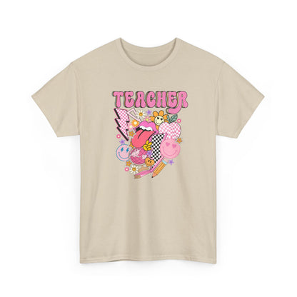 Teacher Graphic Tee - Cute Pink Retro Patchwork Design