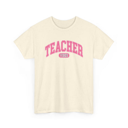Teacher Vibes T-Shirt -  Pink Retro School Staff Tee