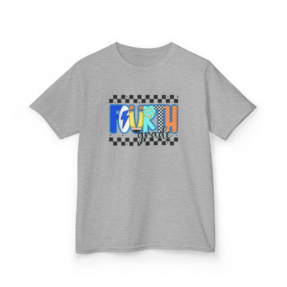 Youth Tee - "Forth Grade" Colorful Checkerboard Back-to-School Shirt