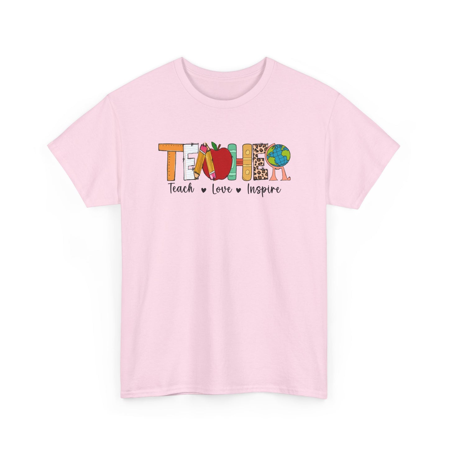 Teacher T‑Shirt – "Teach • Love • Inspire" Colorful Apple & Globe Design