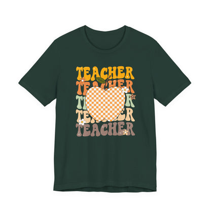 Teacher Teacher Teacher Shirt with Apple | Bella Canvas Teacher T-Shirt | Cute Teacher Graphic Tee | Back to School Teacher Outfit