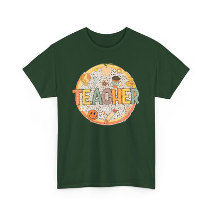 Teacher Circle Icons Shirt | Gildan Teacher T-Shirt with Pencil Apple Globe | Cute Classroom Graphic Tee | Teacher Gift Top