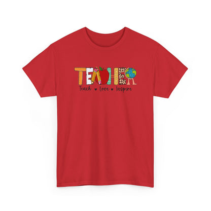 Teacher T‑Shirt – "Teach • Love • Inspire" Colorful Apple & Globe Design