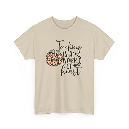 Teacher Tee  - "Teaching Is a Work of Heart" Leopard Apple Graphic