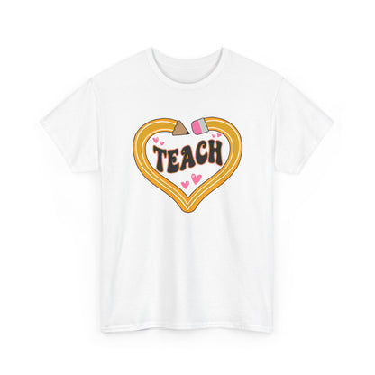 Teach Heart Graphic Tee - Cute Retro Heart Teacher Shirt ("Teach")
