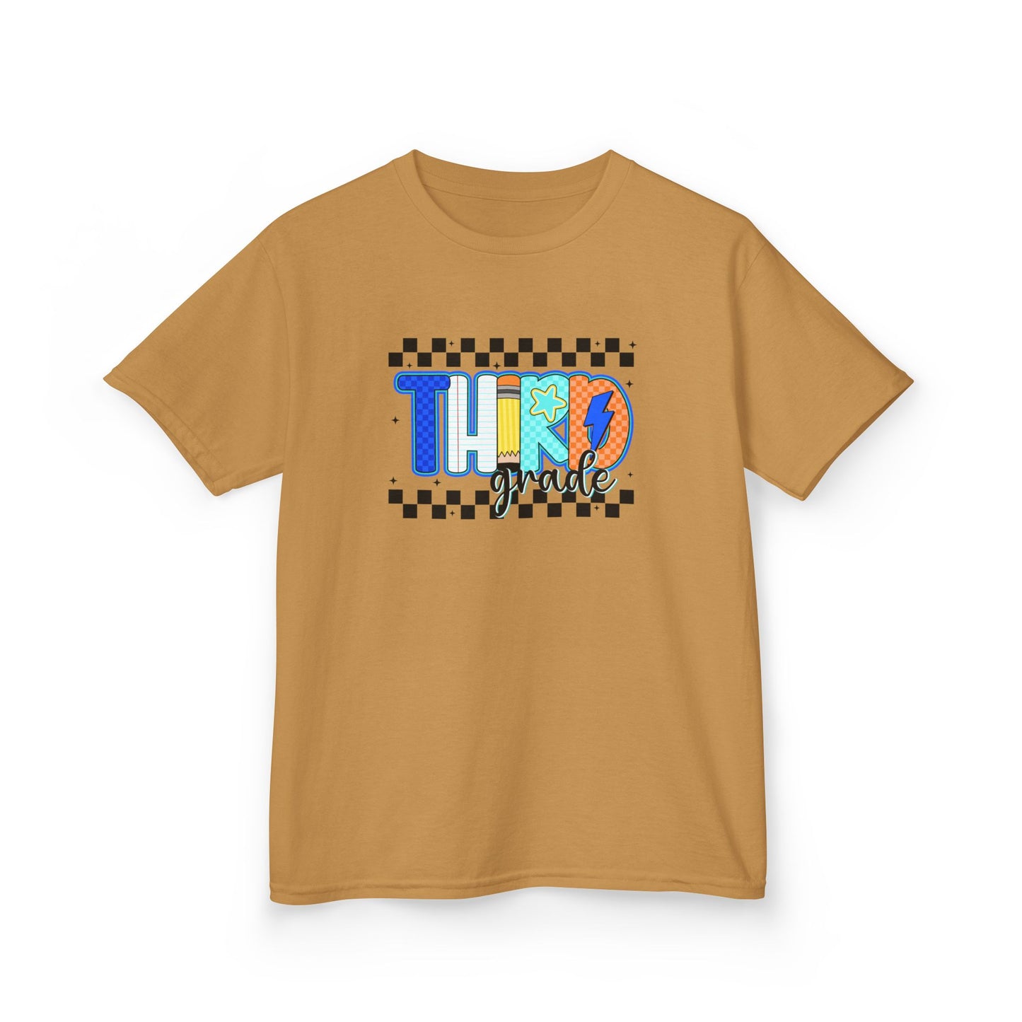 Youth Tee - "Third Grade" Colorful Checkerboard Back-to-School Shirt