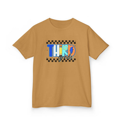 Youth Tee - "Third Grade" Colorful Checkerboard Back-to-School Shirt