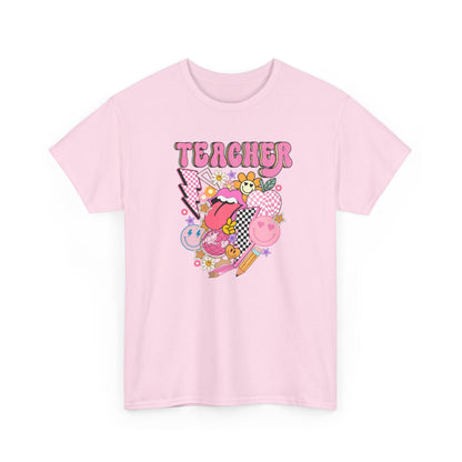 Teacher Graphic Tee - Cute Pink Retro Patchwork Design