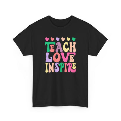 Teach Love Inspire T-Shirt -  Cute Retro Hearts Teacher Gift Tee