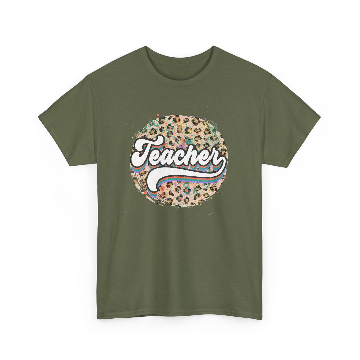 Teacher Leopard Circle Graphic Tee - Retro Script School Apparel