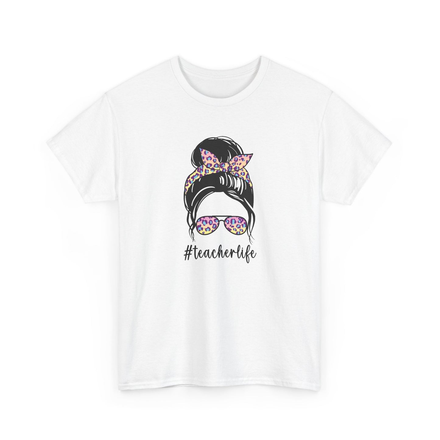 Teacher Life Graphic Tee - Messy Bun Sunglasses Floral Bandana #teacherlife
