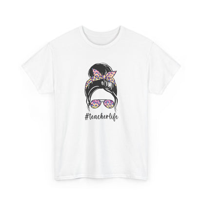 Teacher Life Graphic Tee - Messy Bun Sunglasses Floral Bandana #teacherlife