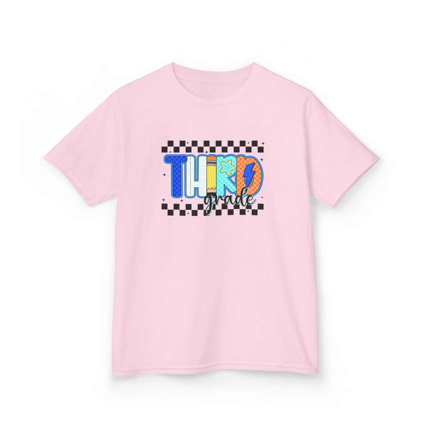 Youth Tee - "Third Grade" Colorful Checkerboard Back-to-School Shirt
