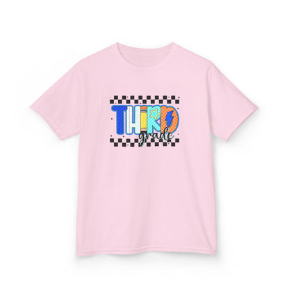 Youth Tee - "Third Grade" Colorful Checkerboard Back-to-School Shirt