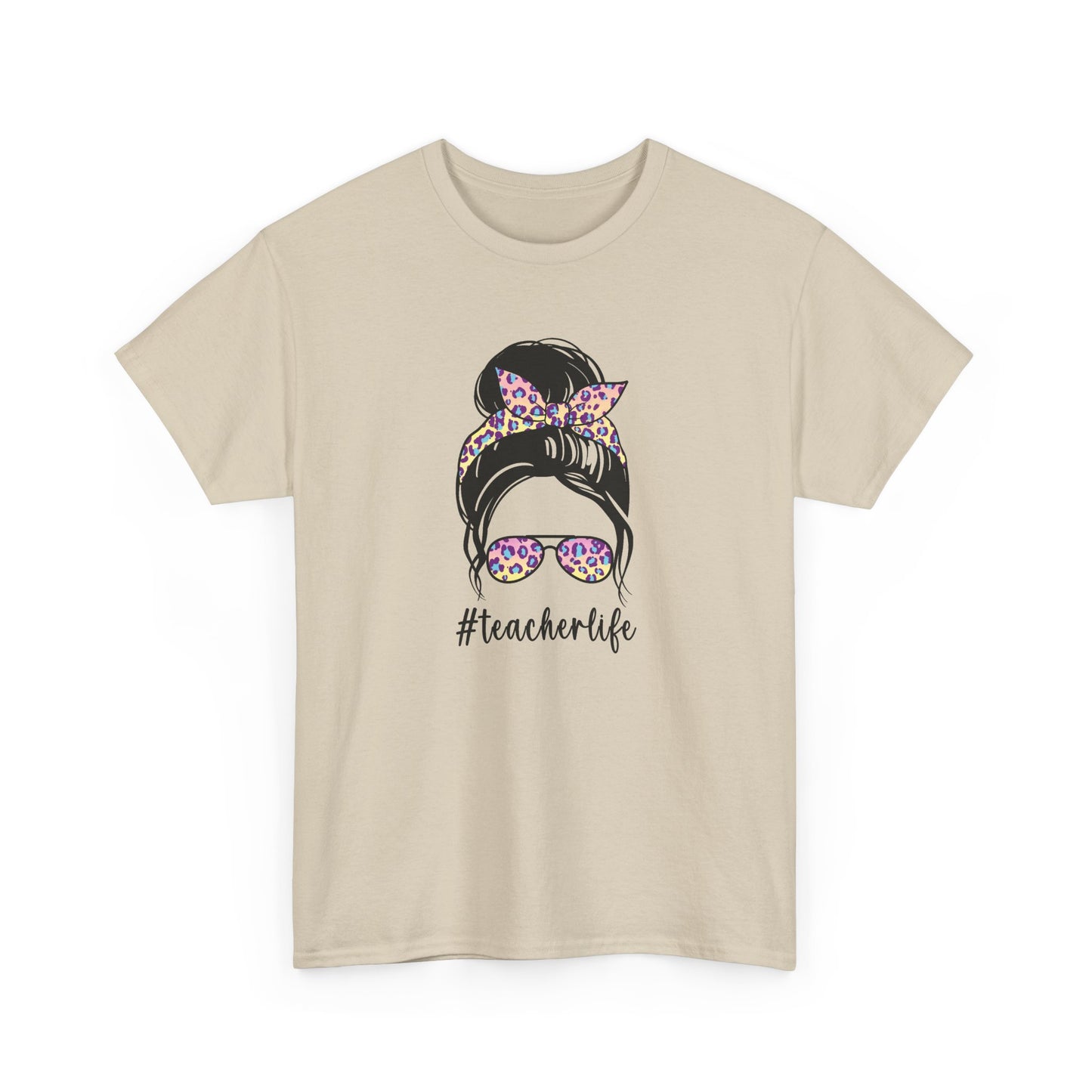 Teacher Life Graphic Tee - Messy Bun Sunglasses Floral Bandana #teacherlife