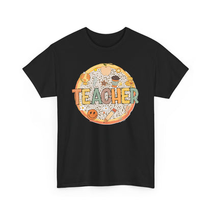 Teacher Circle Icons Shirt | Gildan Teacher T-Shirt with Pencil Apple Globe | Cute Classroom Graphic Tee | Teacher Gift Top