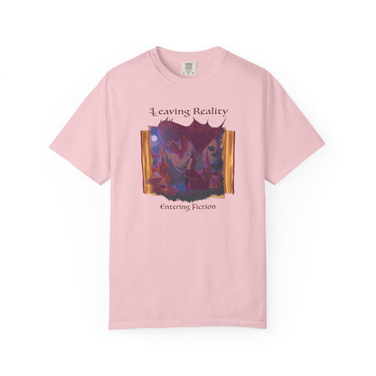 Comfort Colors Book Shirt | Leaving Reality Entering Fiction T-Shirt | Book Lover Graphic Tee | Unisex Reading Gift