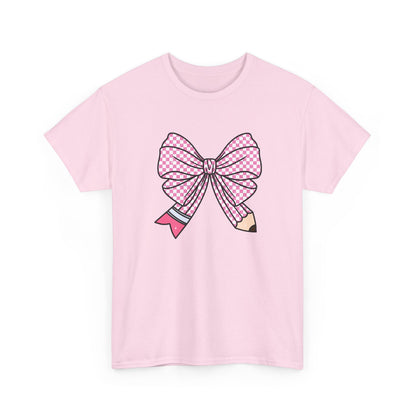 Pencil Bow T-Shirt - Cute Pink Ribbon Graphic Tee