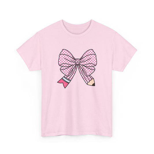 Pencil Bow T-Shirt - Cute Pink Ribbon Graphic Tee