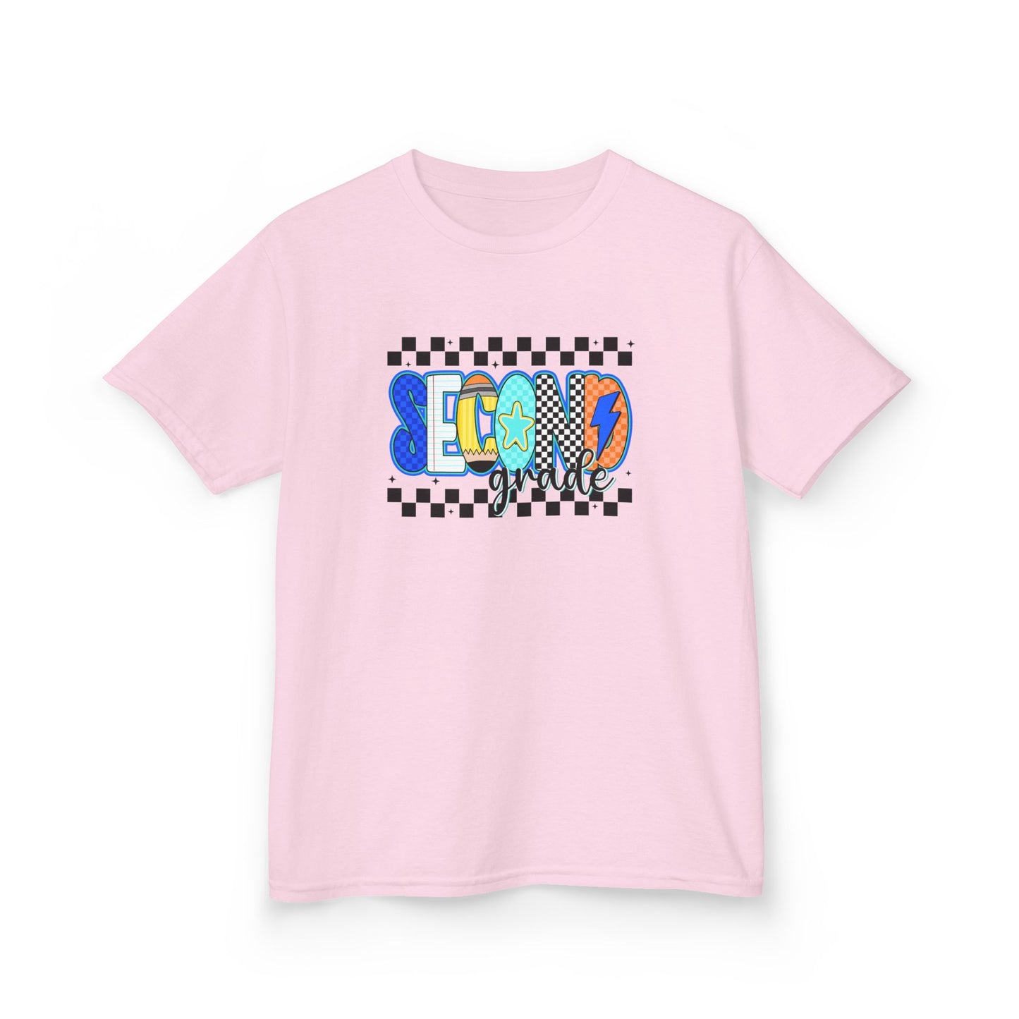 Youth Tee - "Second Grade" Colorful Checkerboard Back-to-School Shirt