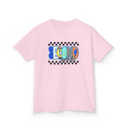 Youth Tee - "Second Grade" Colorful Checkerboard Back-to-School Shirt
