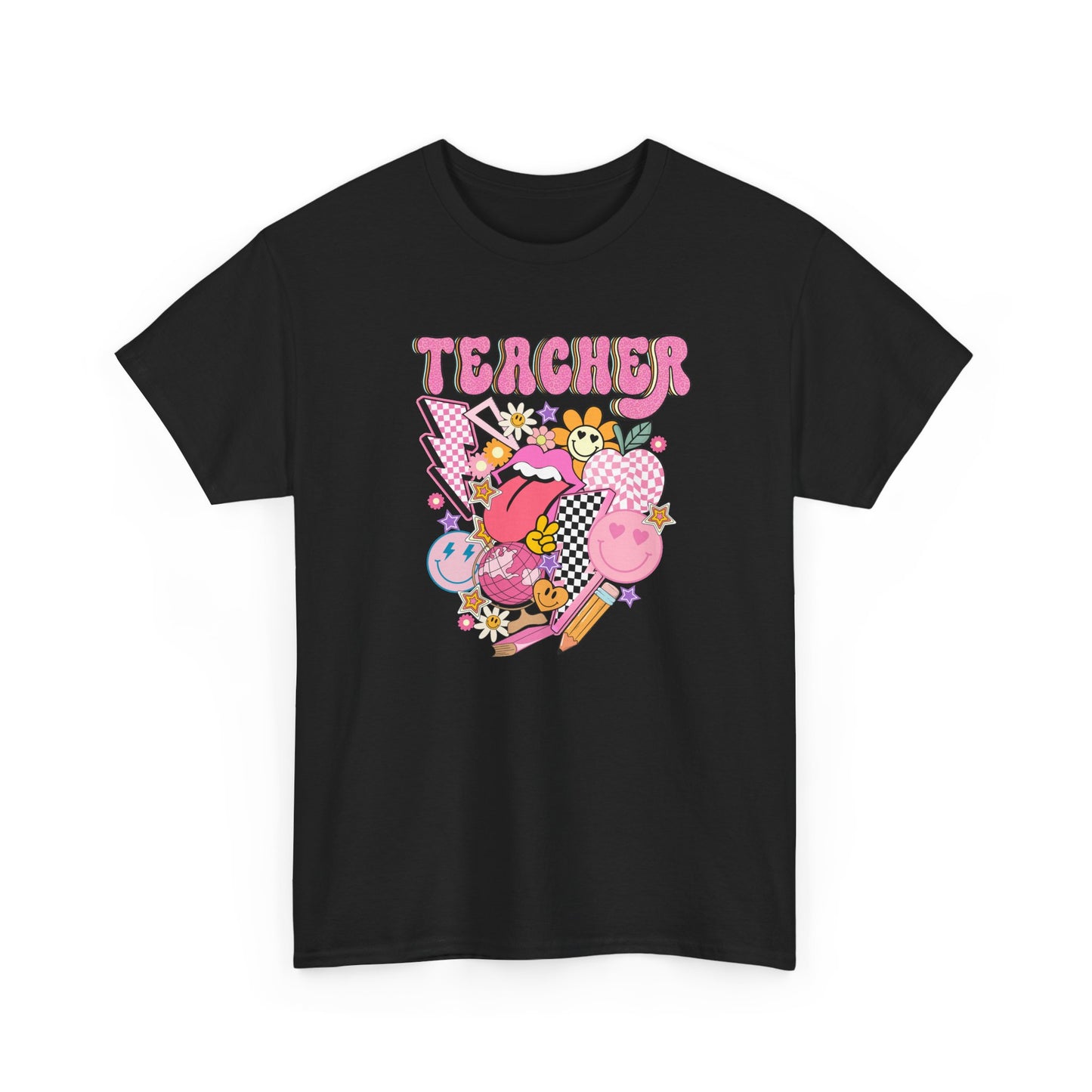 Teacher Graphic Tee - Cute Pink Retro Patchwork Design