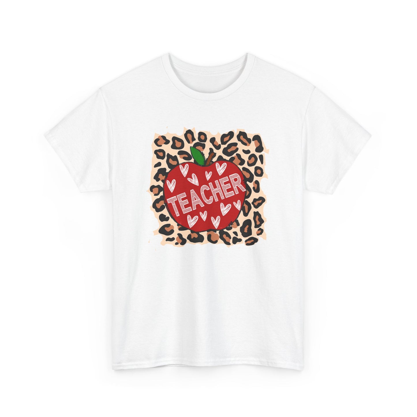 Teacher Apple Leopard Print T‑Shirt  - Cute Back‑to‑School Gift