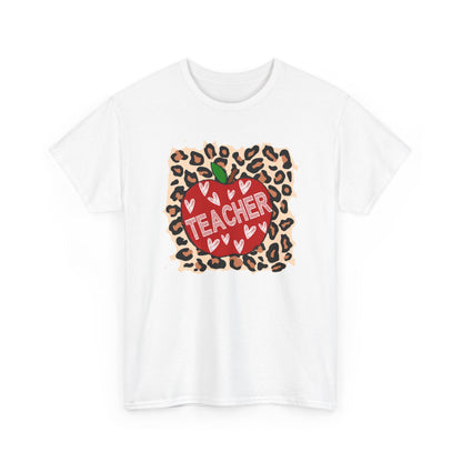 Teacher Apple Leopard Print T‑Shirt  - Cute Back‑to‑School Gift