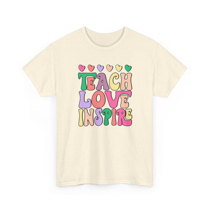 Teach Love Inspire T-Shirt -  Cute Retro Hearts Teacher Gift Tee