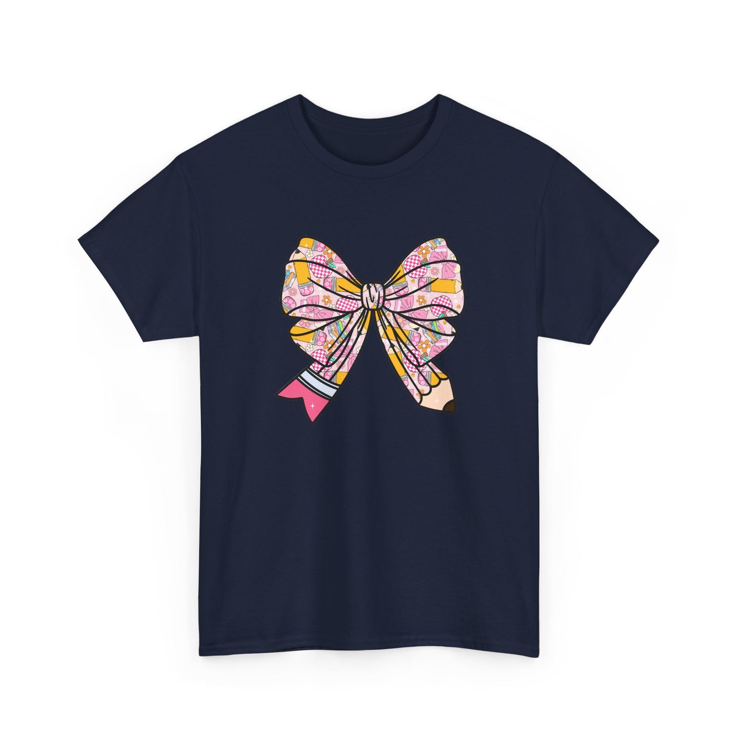 Pencil Bow T-Shirt - Cute Pink Ribbon Graphic Tee
