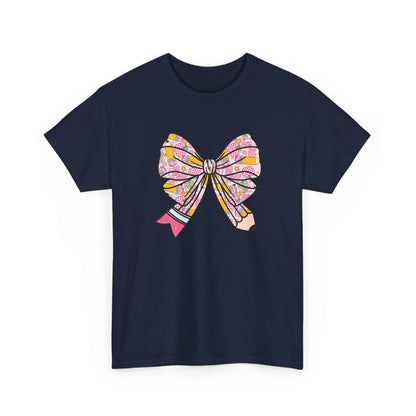 Pencil Bow T-Shirt - Cute Pink Ribbon Graphic Tee
