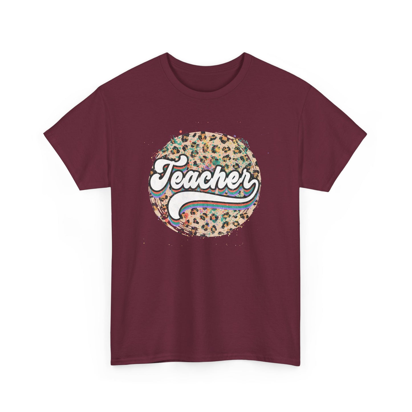 Teacher Leopard Circle Graphic Tee - Retro Script School Apparel