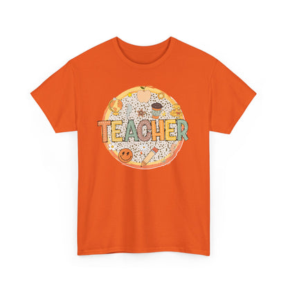 Teacher Circle Icons Shirt | Gildan Teacher T-Shirt with Pencil Apple Globe | Cute Classroom Graphic Tee | Teacher Gift Top