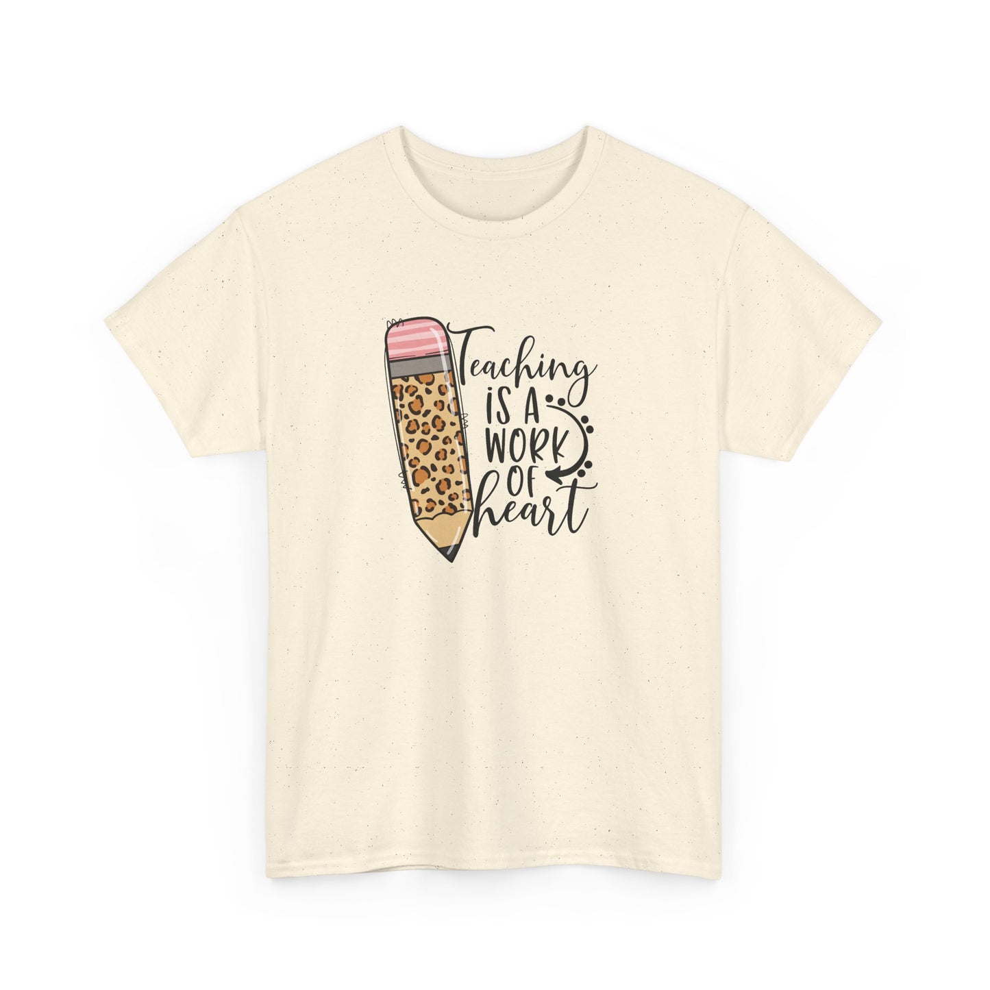 Teacher Pencil T‑Shirt - "Teaching Is a Work of Heart" Leopard Print Tee