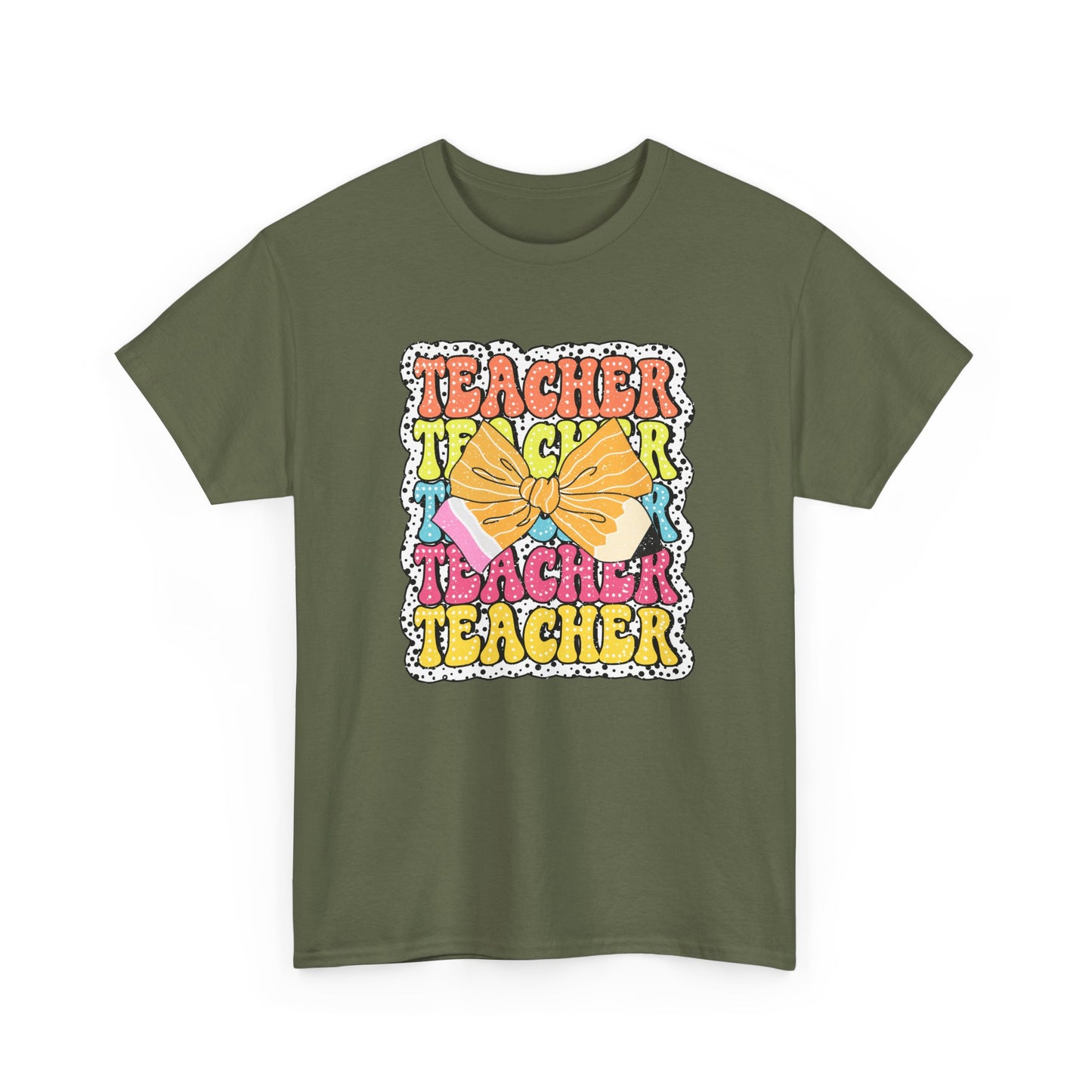 Teacher Sticker Graphic T-Shirt - Colorful Retro 'Teacher' Design