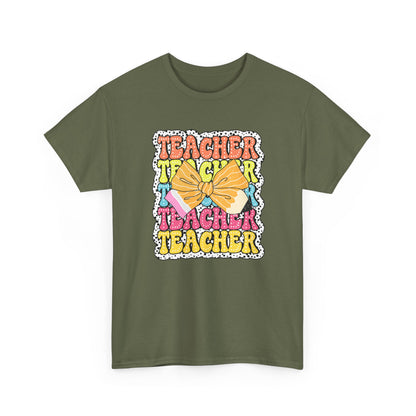 Teacher Sticker Graphic T-Shirt - Colorful Retro 'Teacher' Design