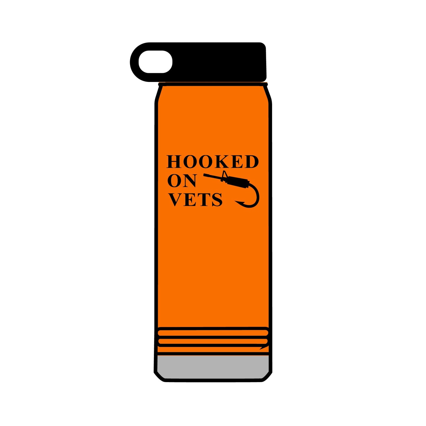 32oz Water Bottle — "Hooked on Vets" Fishing Hook Design