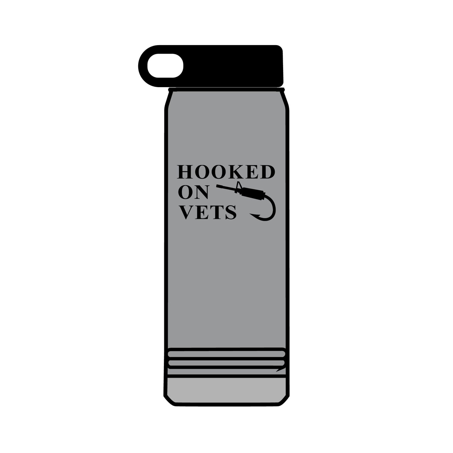 32oz Water Bottle — "Hooked on Vets" Fishing Hook Design